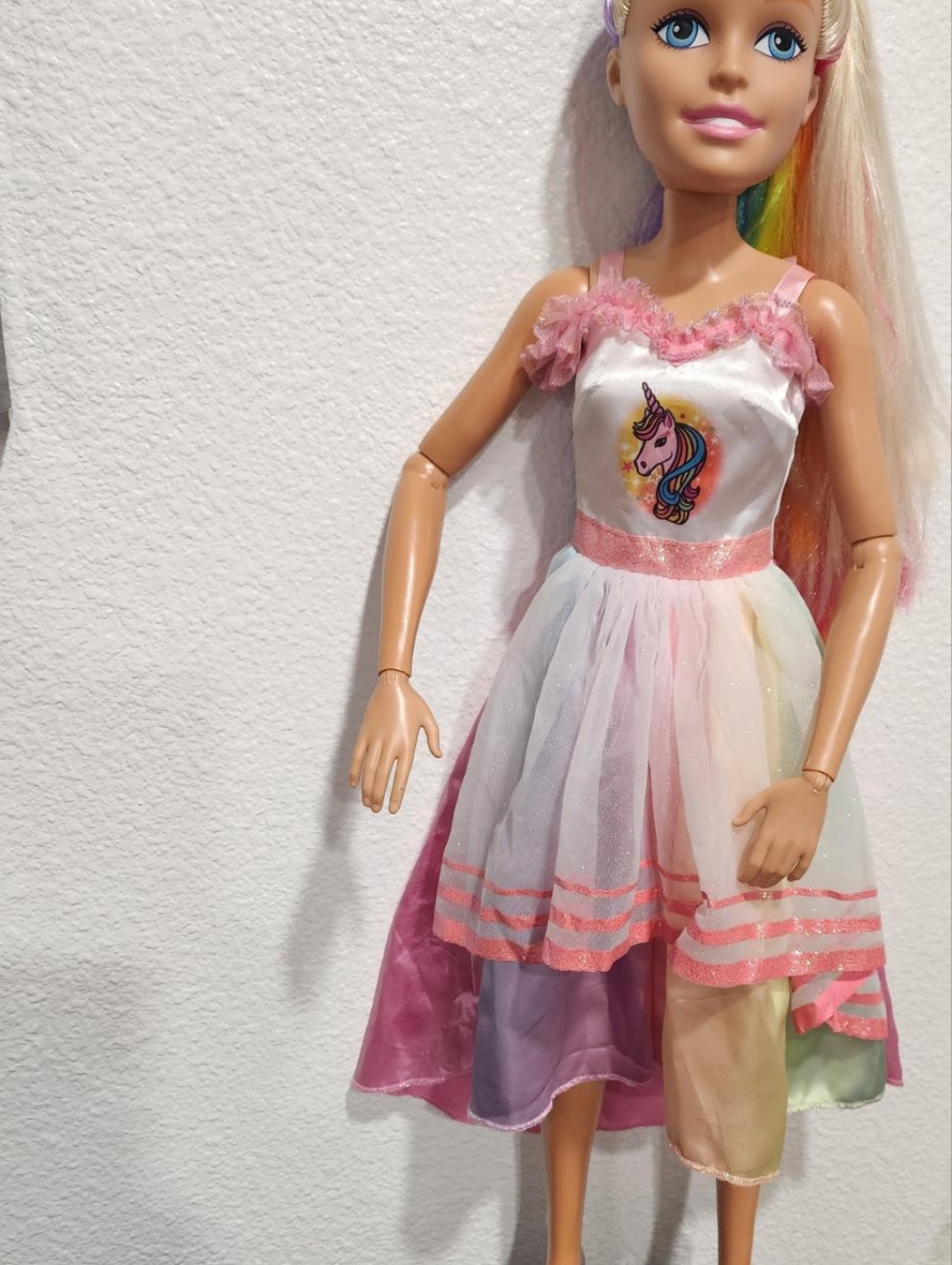 Mattel 28 Inch Barbie  Rainbow hair Barbie In Original Dress.